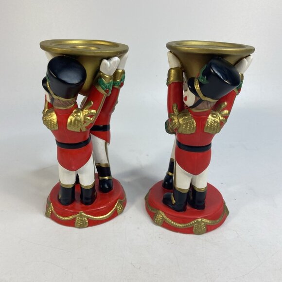 Partylite Christmas Candle Holders Toy Soldier Nutcrackers Holiday Pair Vtg 6 in - Picture 6 of 9